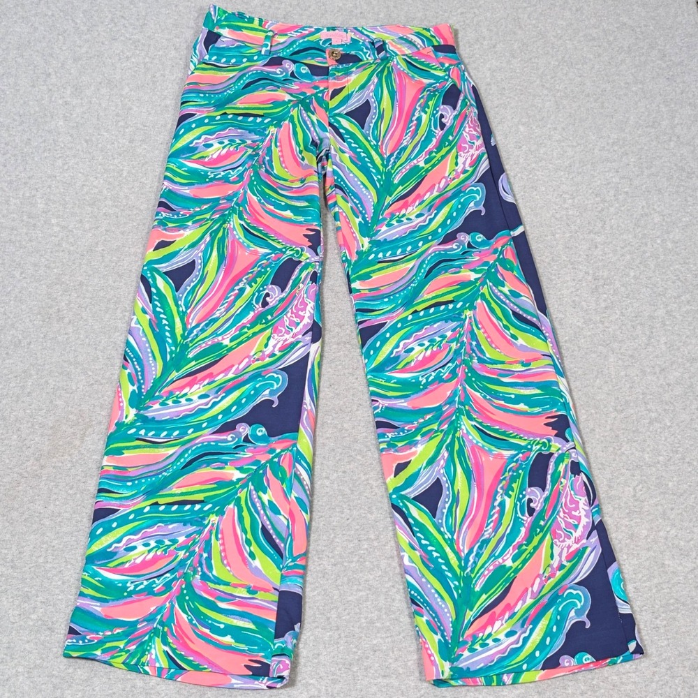 Lilly Pulitzer Braylen Palazzo Pants Womens Size 4 Wide Leg Tropical Leaf